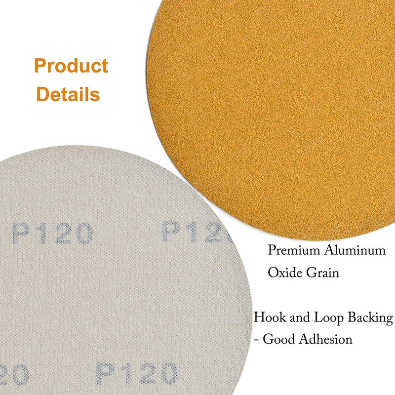 Aiyard 6-Inch No-Hole Hook and Loop Sanding Discs 120-Grit, Random Orbital Sandpaper for Automotive and Woodworking, 100-Pack - Image 5